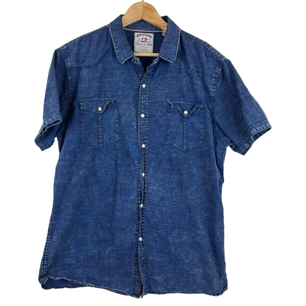Thread & Cloth Mens Western Pearl Snap Short Sleeve Button Up Shirt Size XL Blue